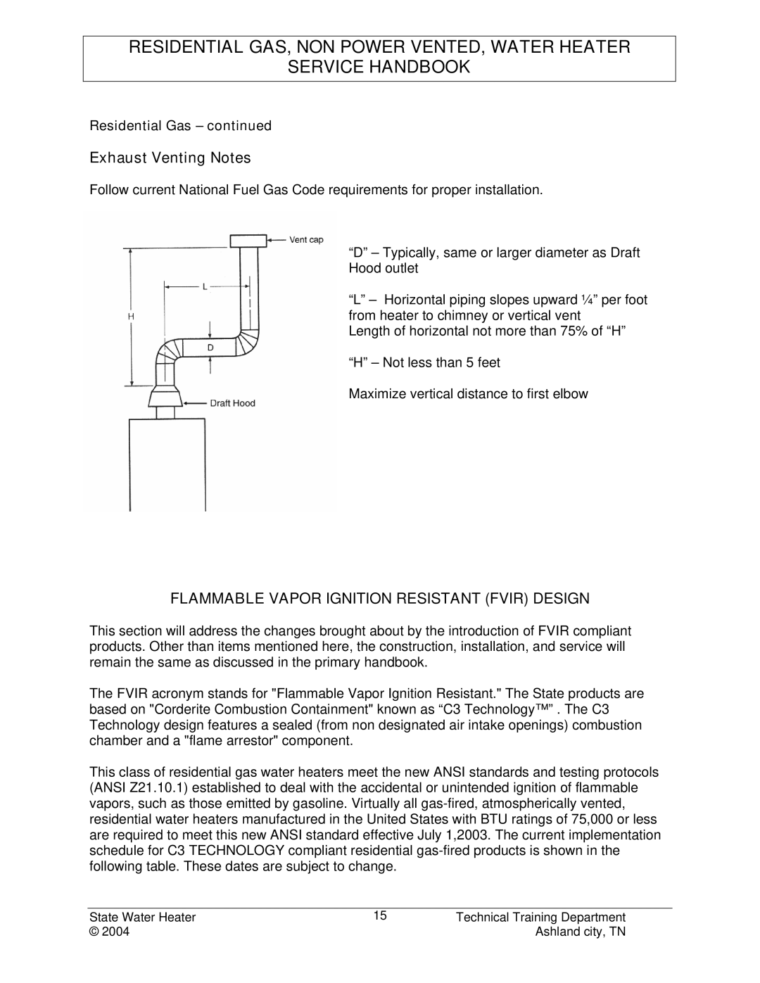 State Industries STC-080 manual Exhaust Venting Notes, Flammable Vapor Ignition Resistant Fvir Design 