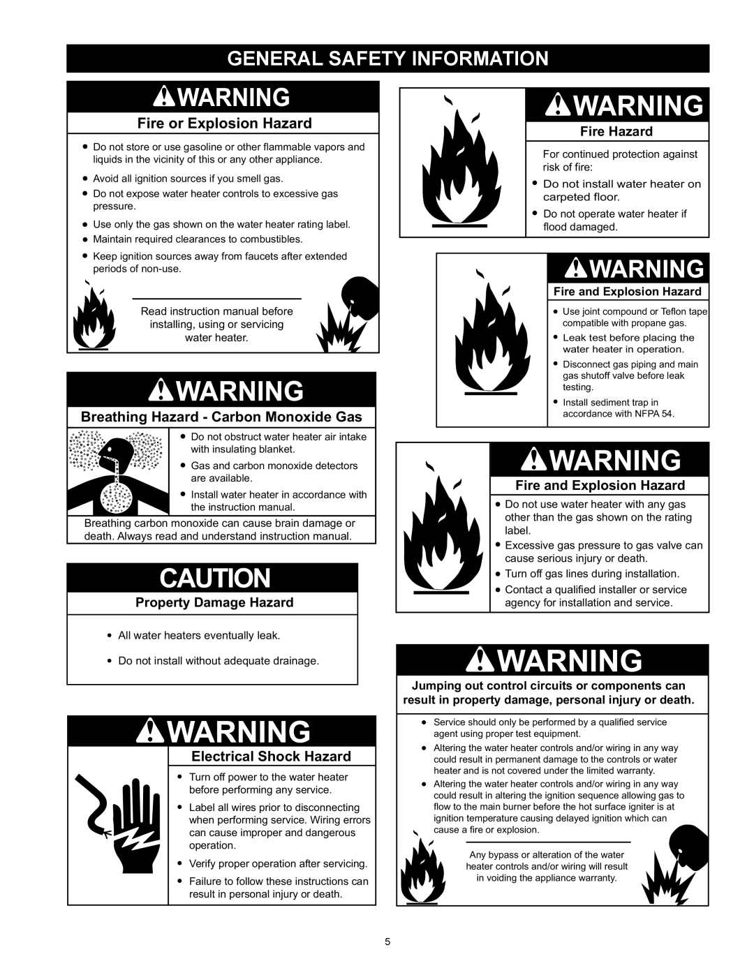 State Industries SUF-130- 300/400/500 Fire and Explosion Hazard, Installing, using or servicing Water heater 