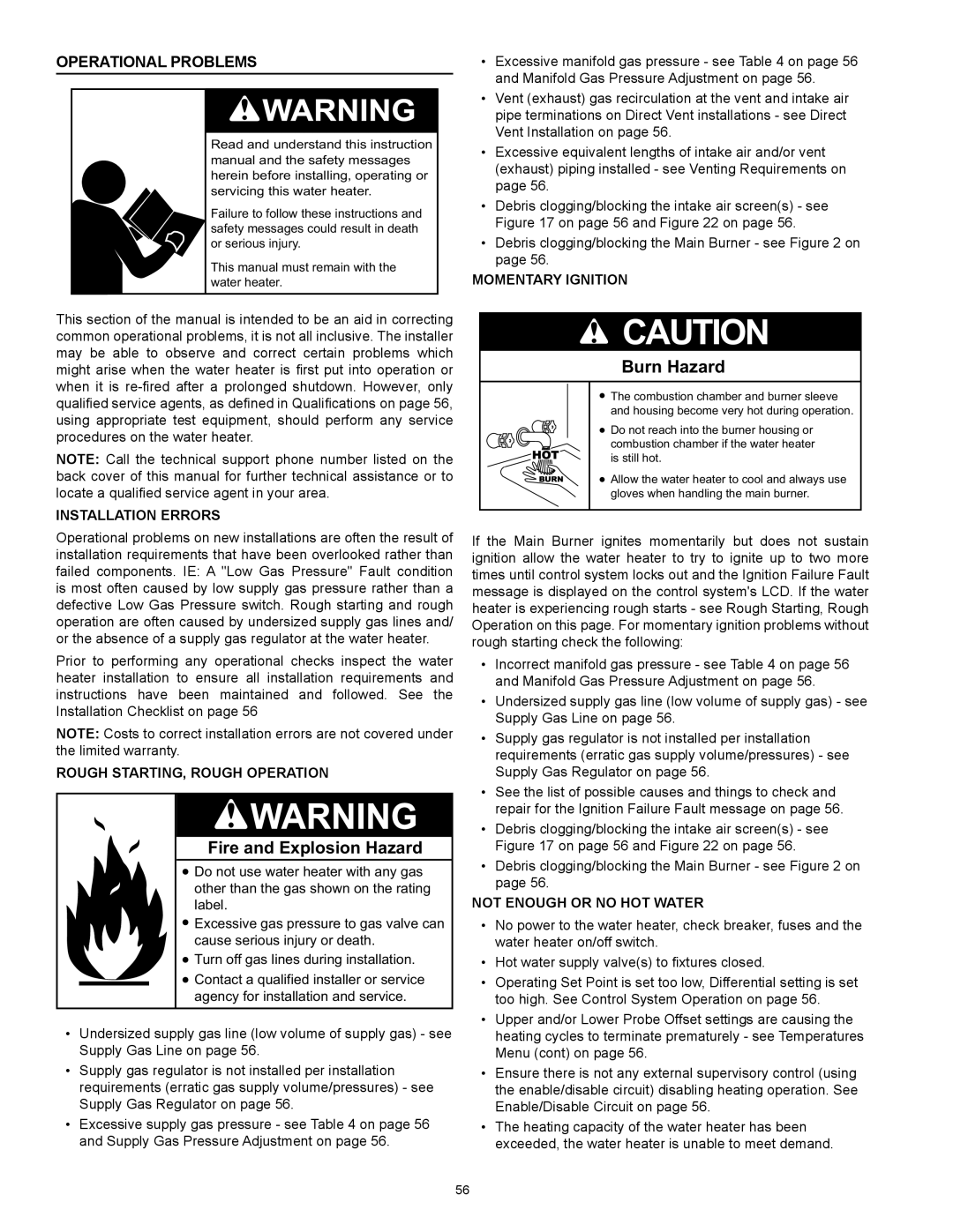 State Industries SUF-130- 300/400/500 Operational Problems, Installation Errors, Rough Starting, Rough Operation 