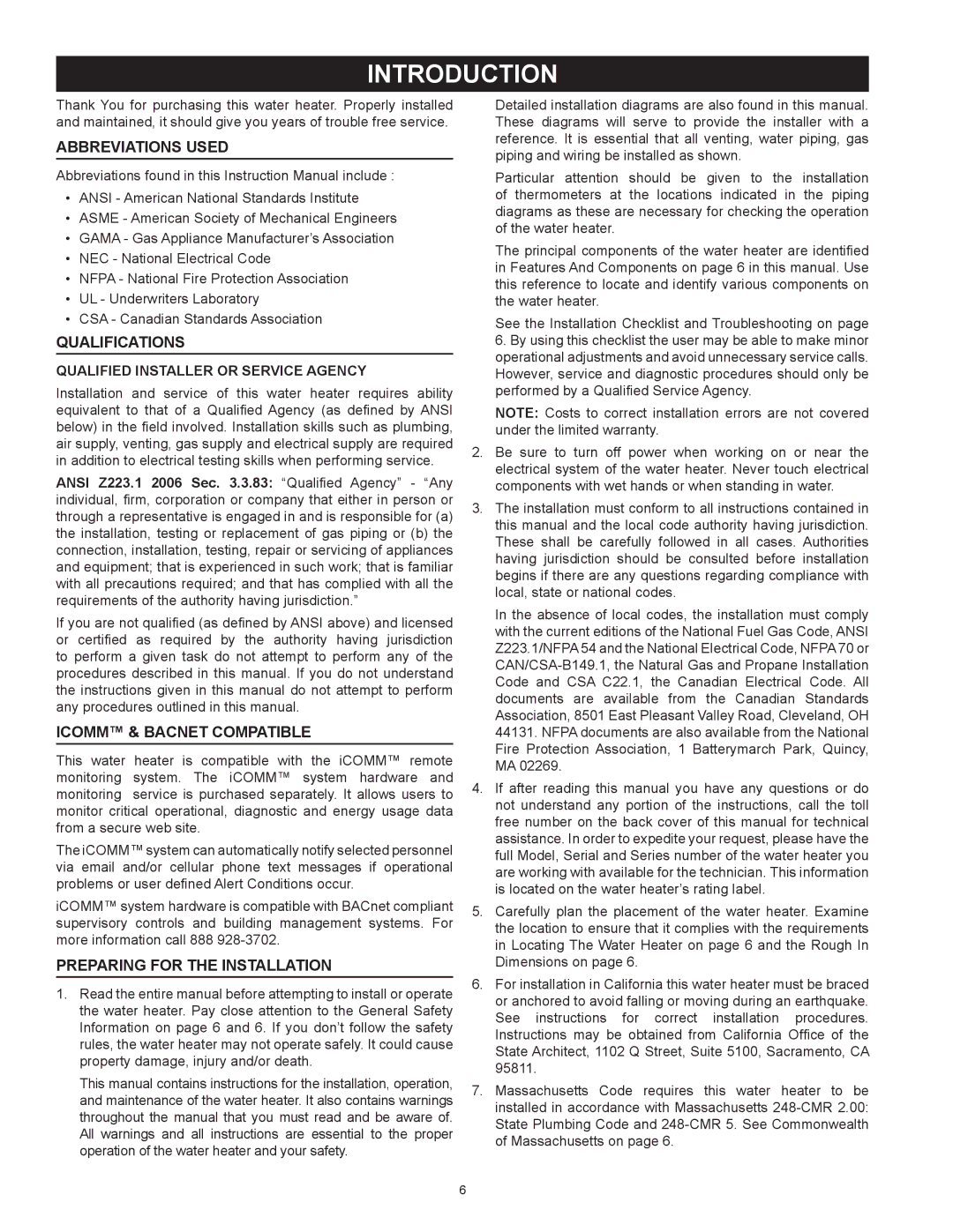 State Industries SUF-130- 300/400/500 Introduction, Abbreviations Used, Qualifications, ICOMM & BACnet Compatible 