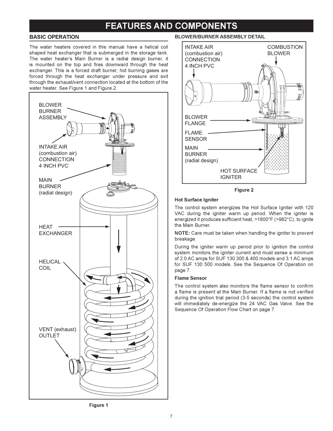 State Industries SUF-130- 300/400/500 instruction manual Features And Components, Basic Operation 