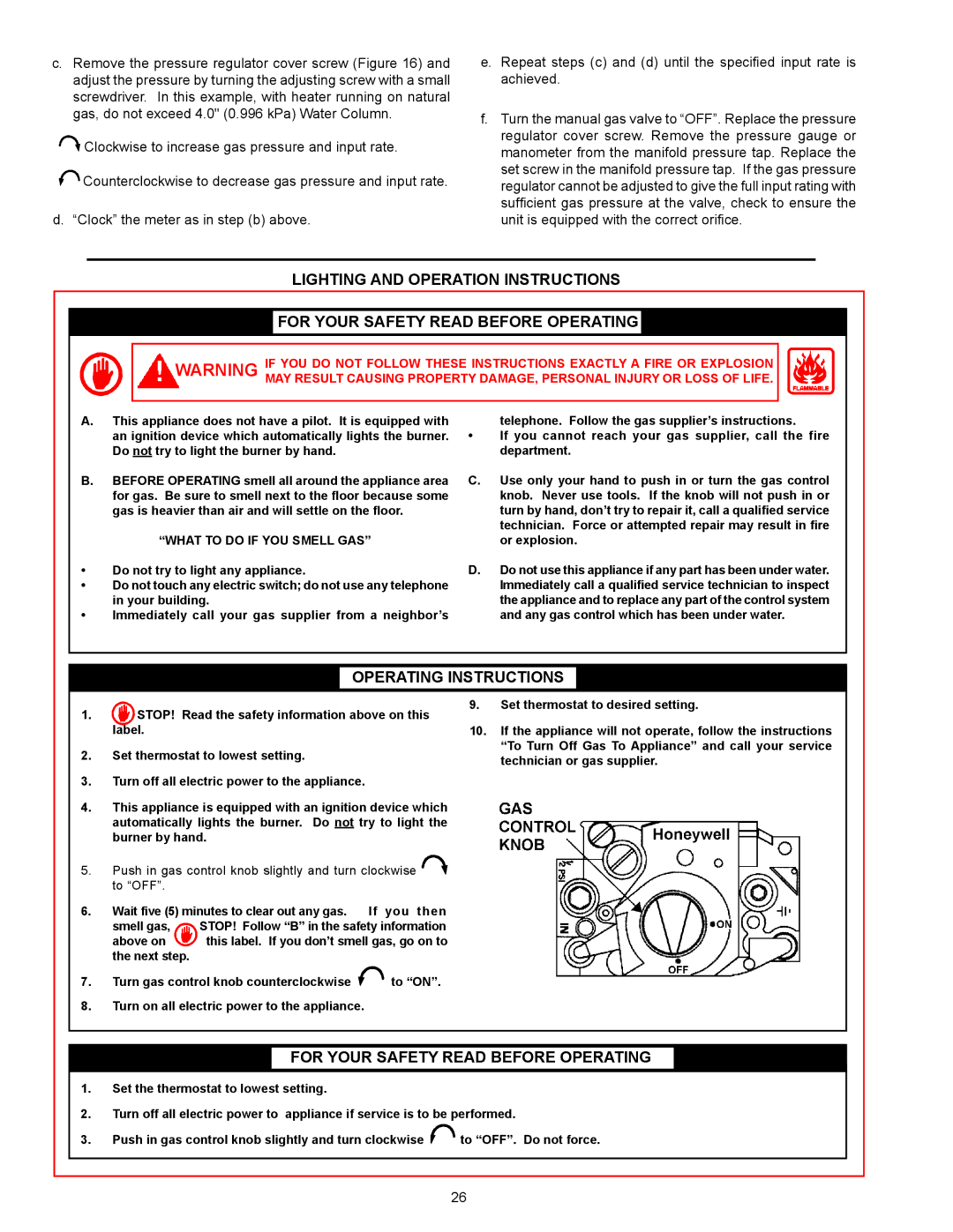 State Industries SUF-130-300, SUF-130-400 warranty Operating Instructions 