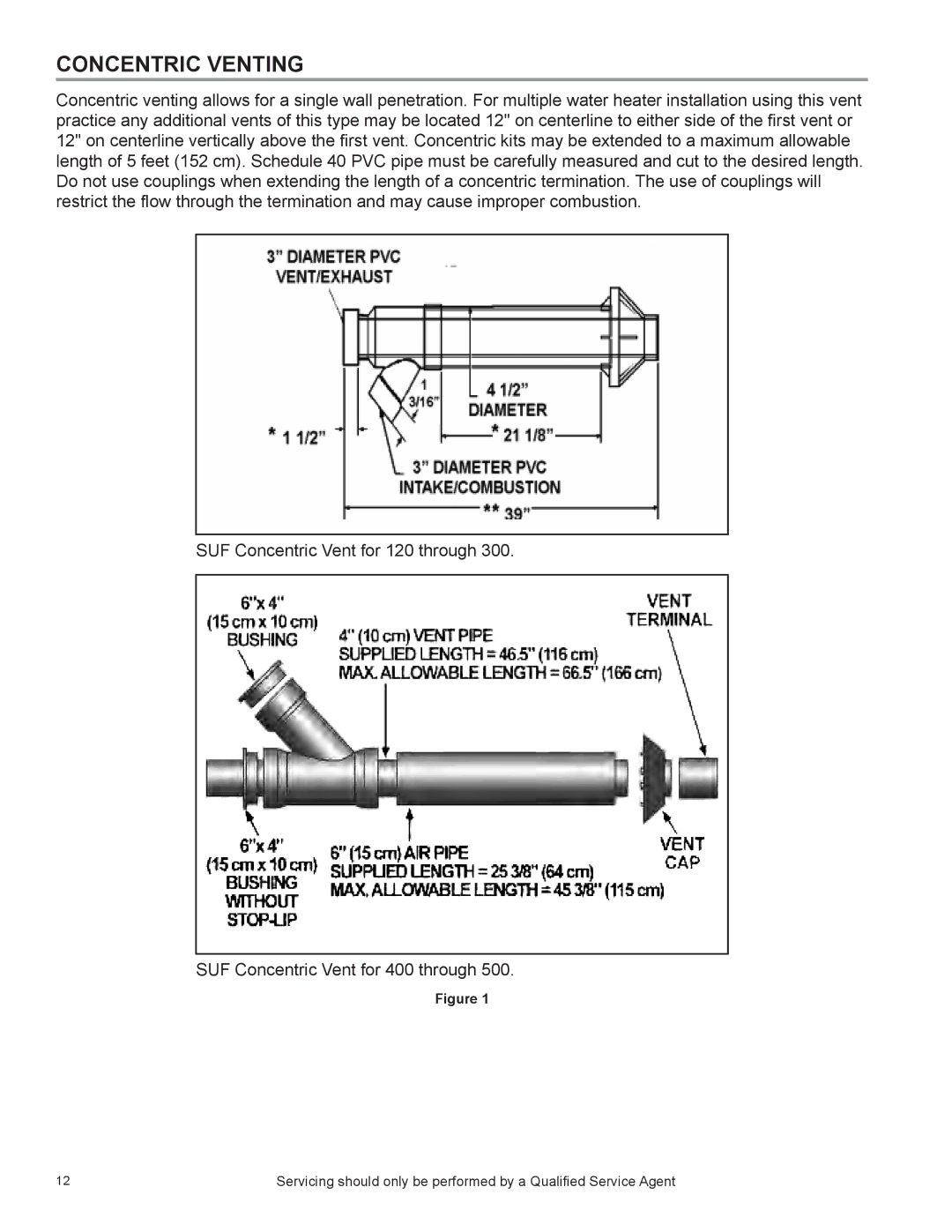 State Industries SUF 60 THRU 120, SUF 130 THRU 500, SUF 100 THRU 250 manual Concentric Venting 