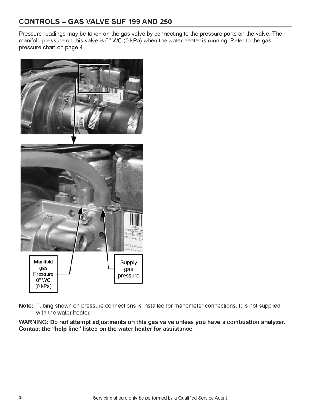 State Industries SUF 130 THRU 500, SUF 100 THRU 250, SUF 60 THRU 120 manual Controls GAS Valve SUF 199 