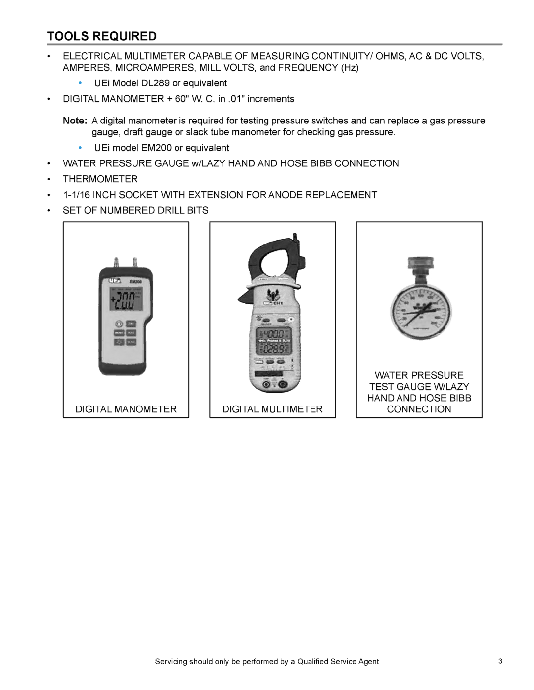 State Industries SUF 60 THRU 120, SUF 130 THRU 500, SUF 100 THRU 250 manual Tools Required 