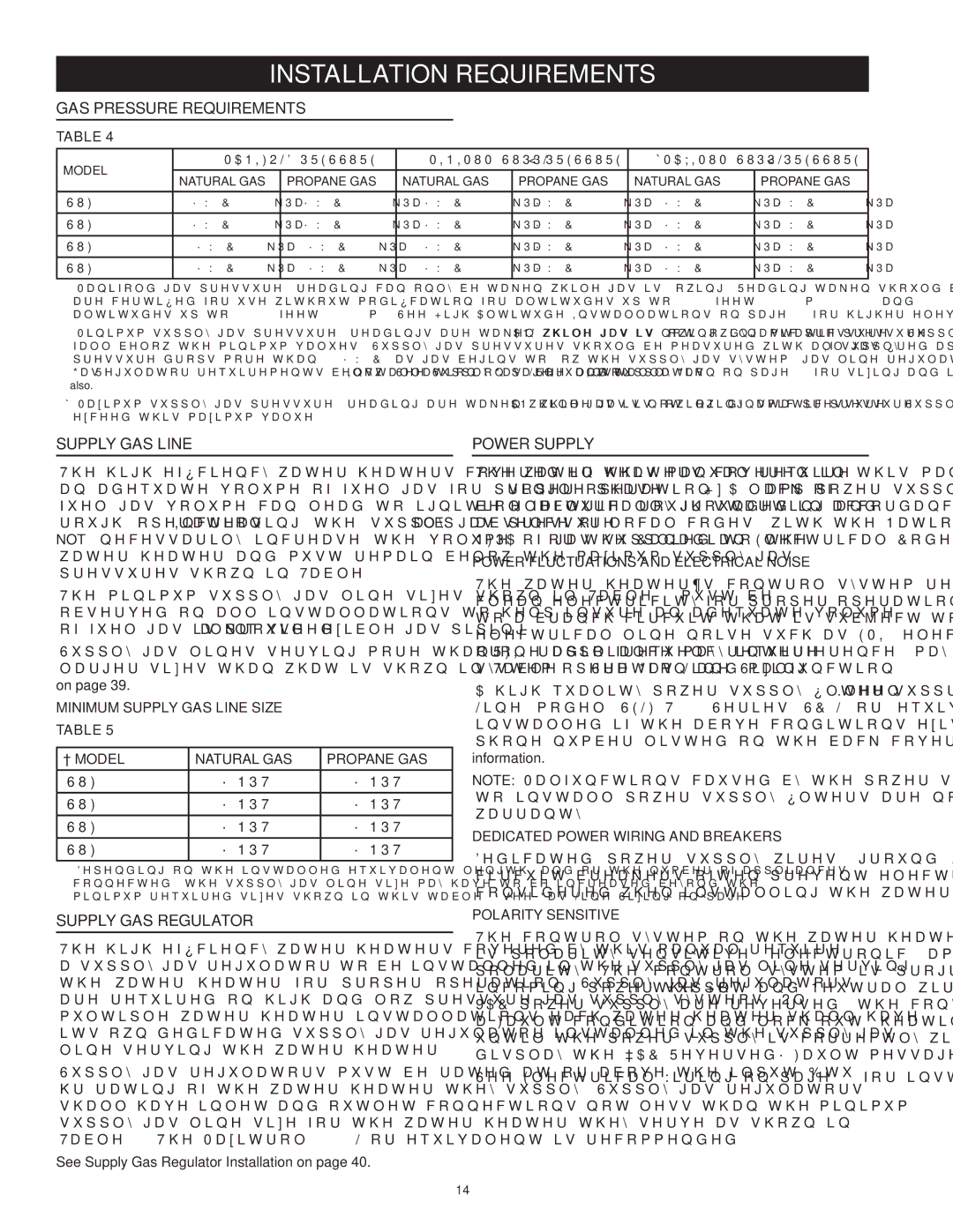 State Industries SUF-60-120 Installation Requirements, Gas Pressure Requirements, Supply Gas Line, Supply Gas Regulator 