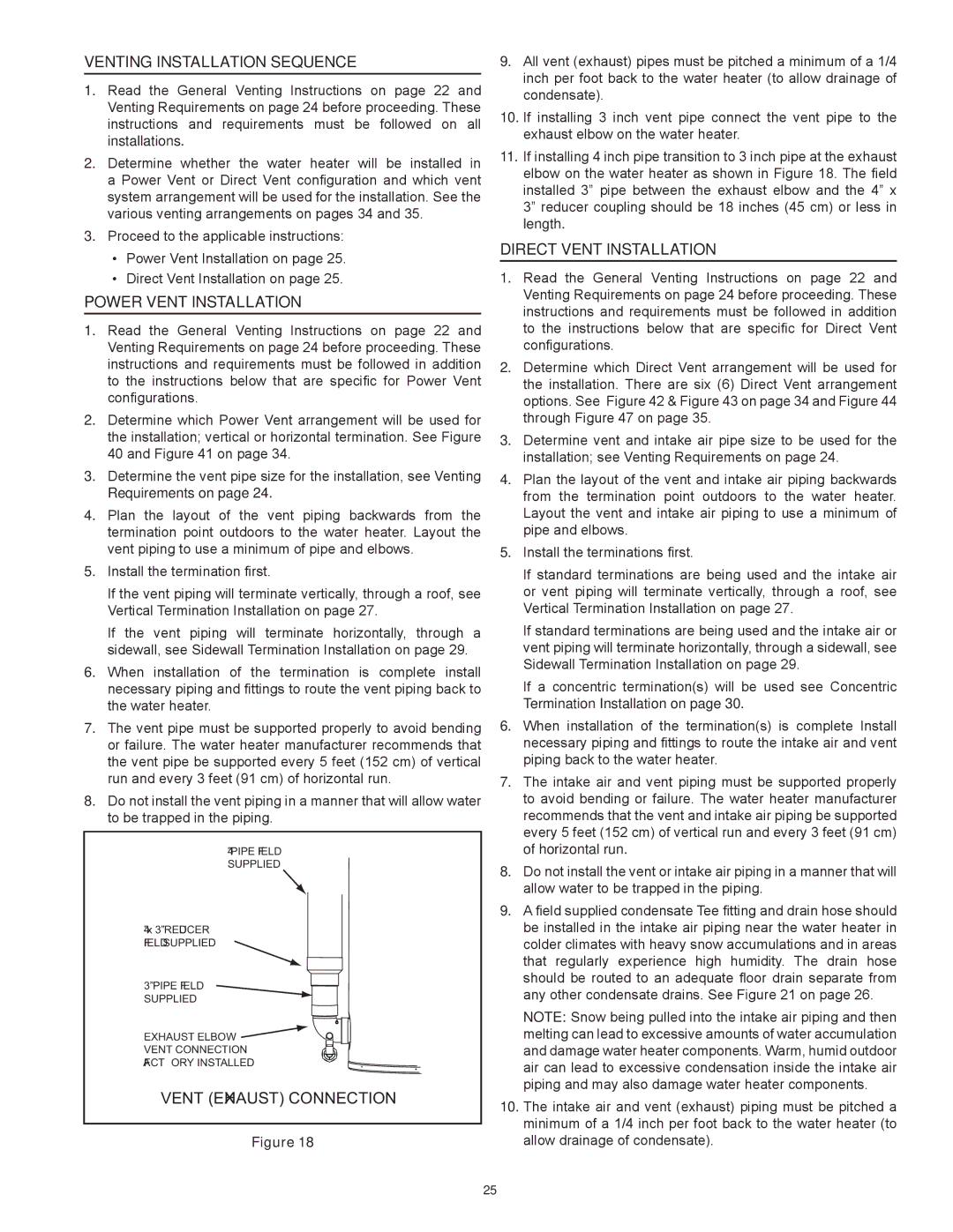 State Industries SUF-100-250, SUF-60-120 Venting Installation Sequence, Power Vent Installation, Direct Vent Installation 