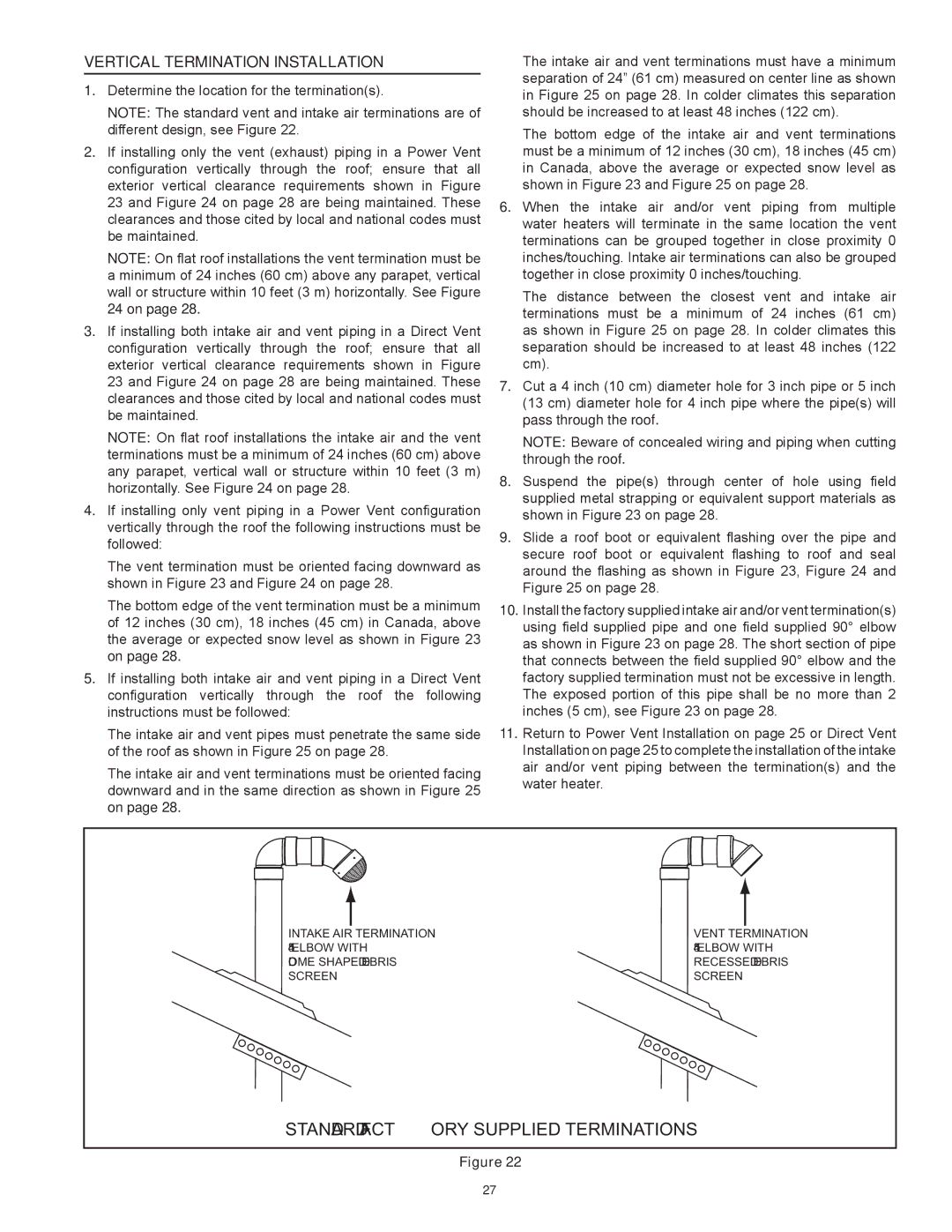 State Industries SUF-100-250, SUF-60-120 Standard Factory Supplied Terminations, Vertical Termination Installation 