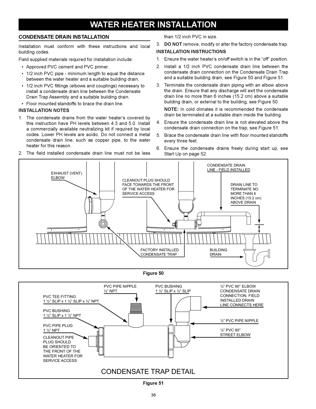 State Industries SUF-60-120, SUF-100-250 Water Heater Installation, Condensate Drain Installation, Installation Notes 