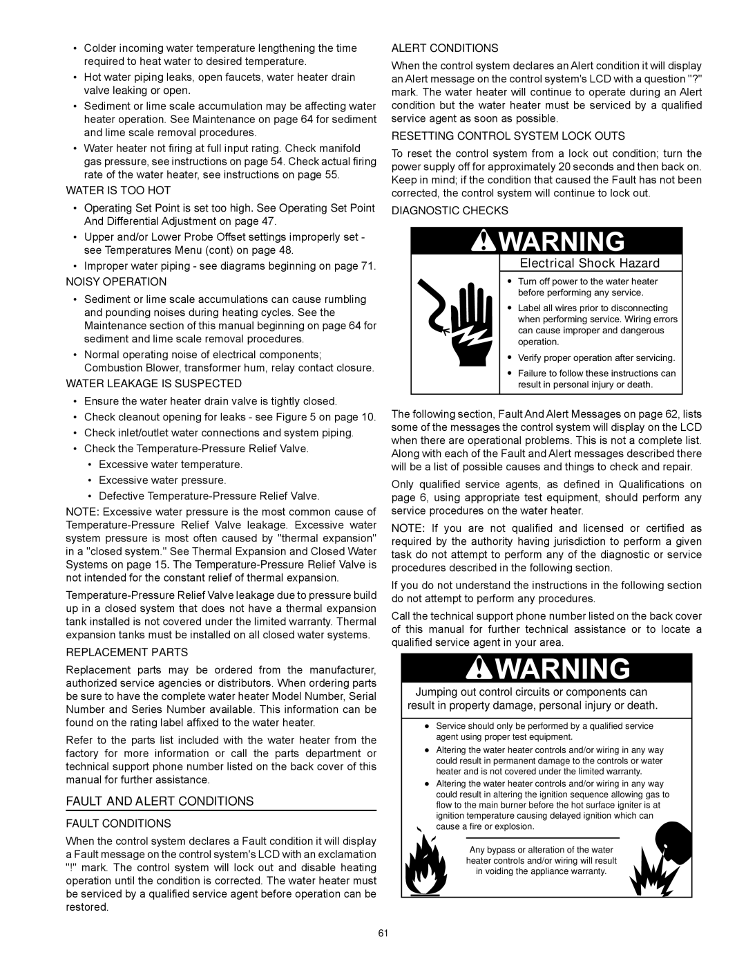 State Industries SUF-100-250, SUF-60-120 instruction manual Fault And Alert Conditions 