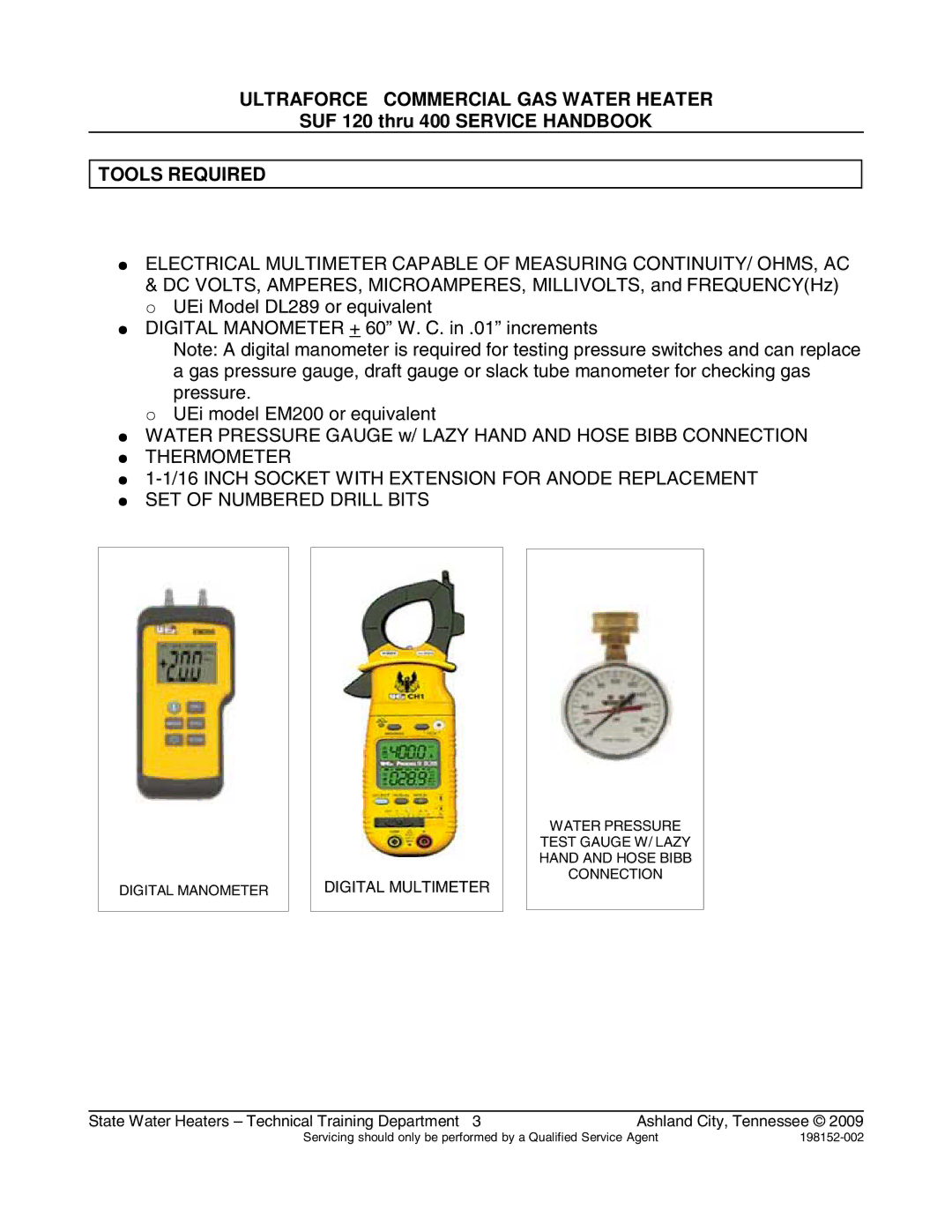 State Industries SUF100199, SUF100150 manual Tools Required, Digital Multimeter 