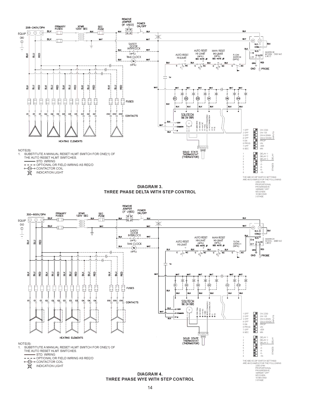 State Industries SW 37-670 Diagram Three Phase Delta with Step Control, Diagram Three Phase WYE with Step Control 