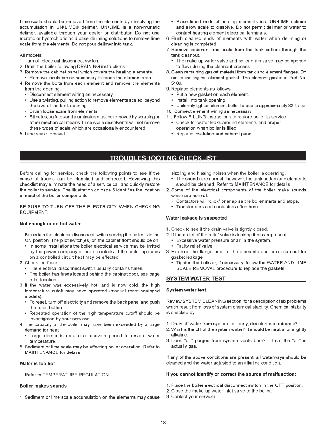 State Industries SW 37-670 instruction manual Troubleshooting Checklist, System Water Test 