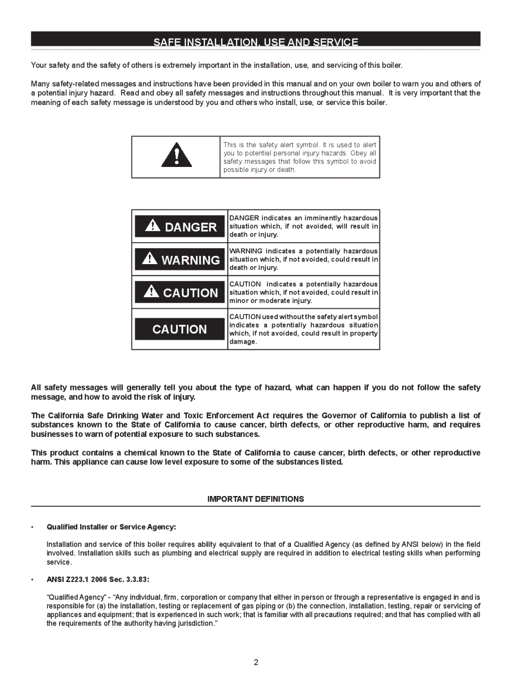 State Industries SW 37-670 instruction manual Safe INSTALLATION, USE and Service 