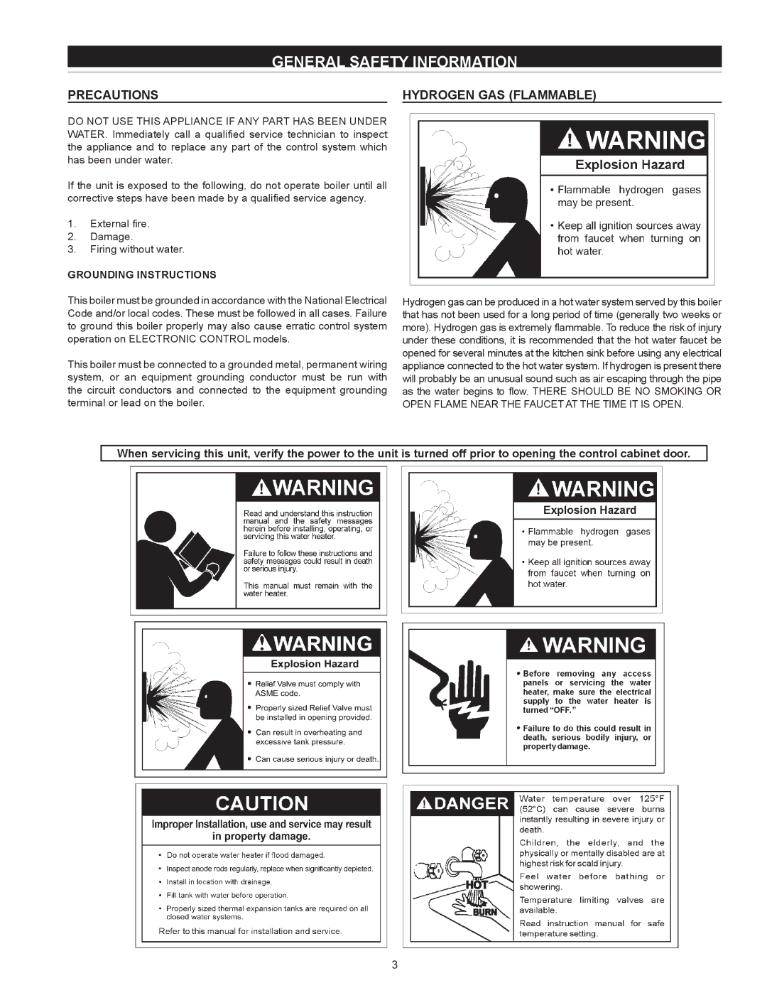 State Industries SW 37-670 General Safety Information, Precautions Hydrogen GAS Flammable, Grounding Instructions 