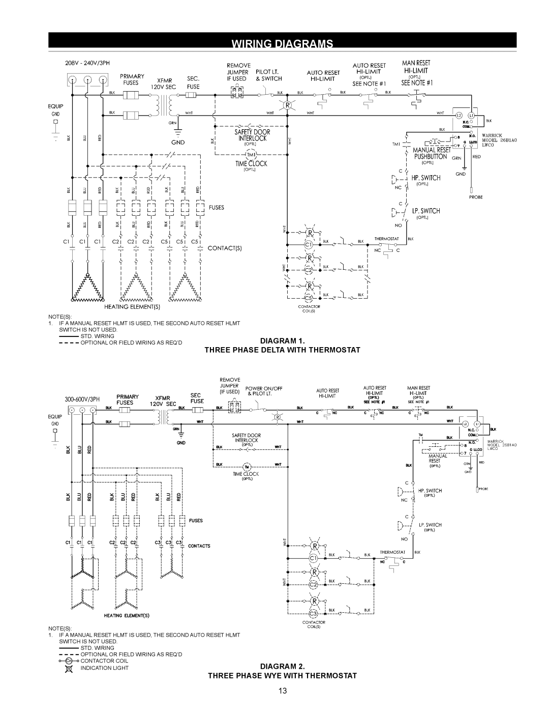 State Industries SW 37-670 Wiring Diagrams, Std. Wiring Optional Or Field Wiring As Req’D, Contactor Coil Indication Light 