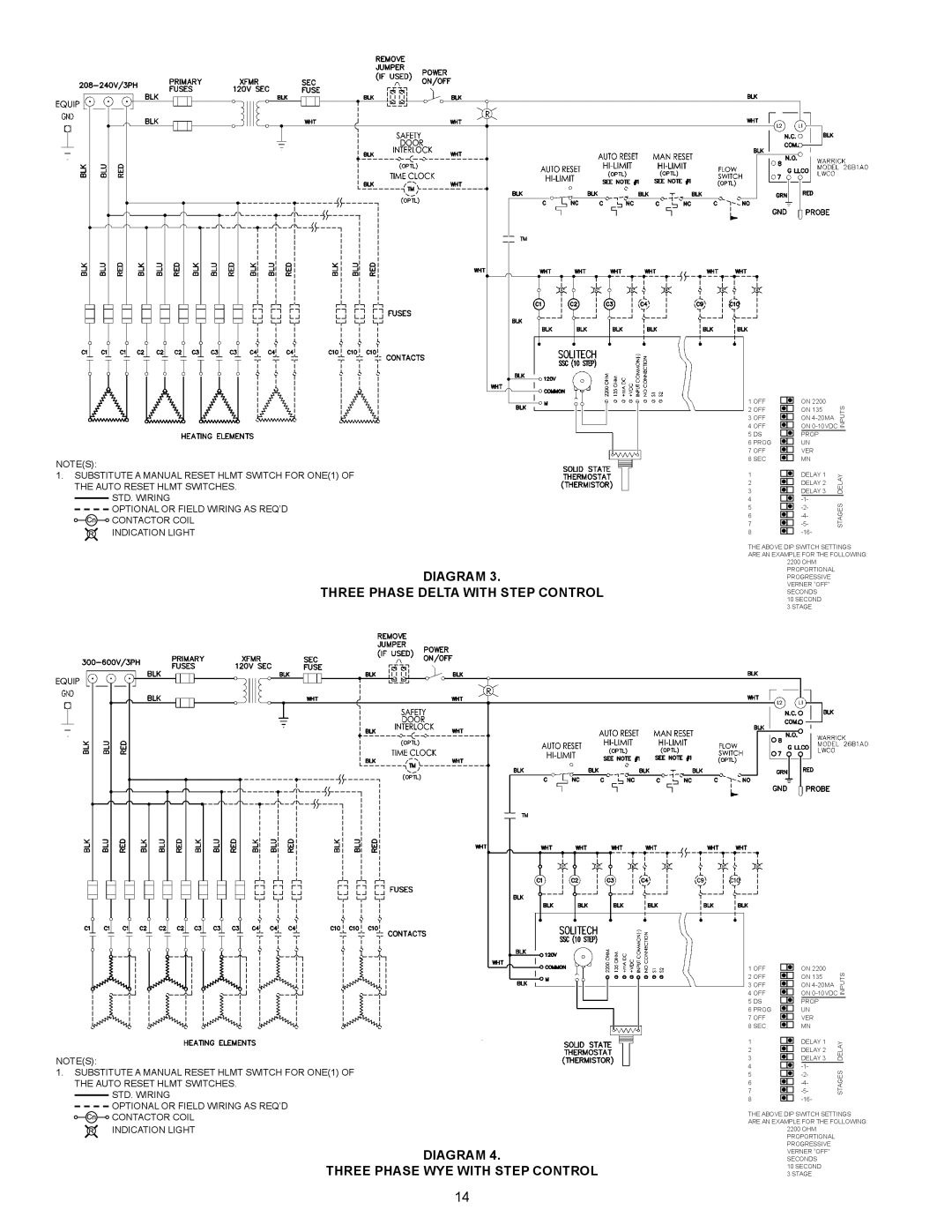 State Industries SW 37-670 Diagram Three Phase Delta With Step Control, Diagram Three Phase Wye With Step Control 
