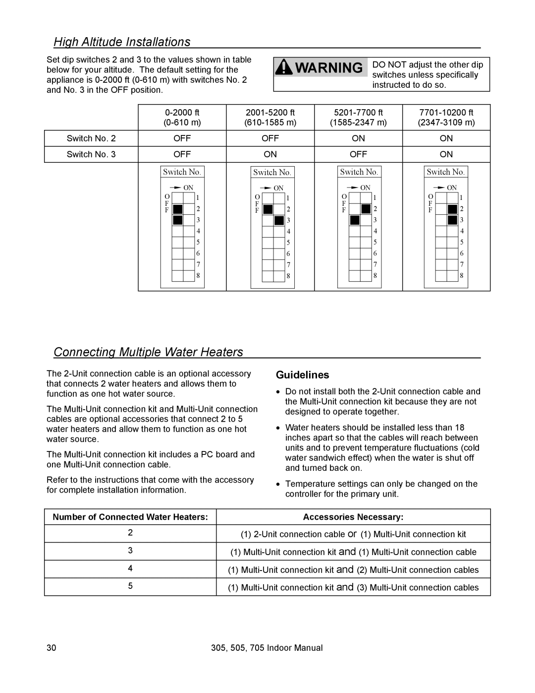 State Industries U287-084, 705 Series 200 High Altitude Installations, Connecting Multiple Water Heaters, Guidelines 