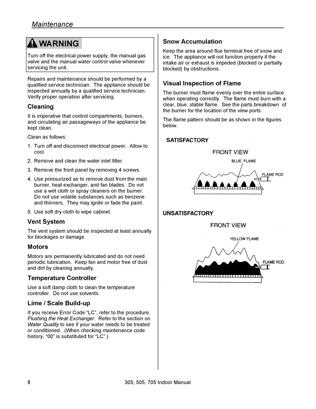 State Industries U287-084, 705 Series 200 installation manual Maintenance 