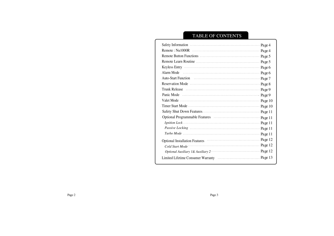 Staub Electronics NU1000R manual Table of Contents 