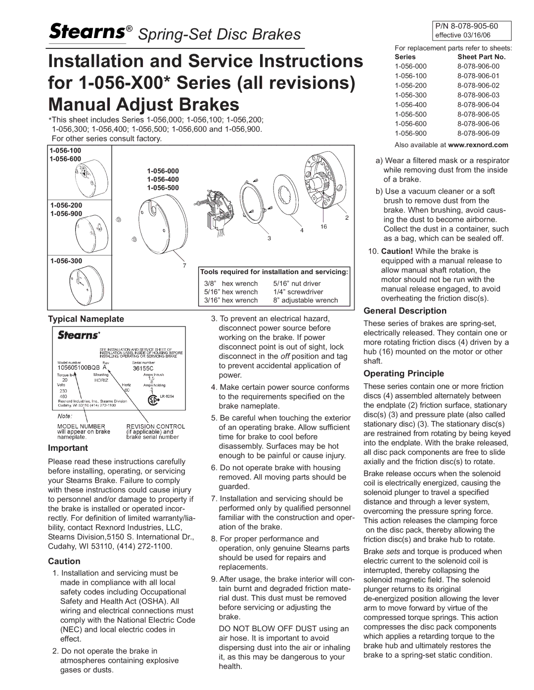 Stearns 1-056-X00 manual General Description Typical Nameplate, Operating Principle 