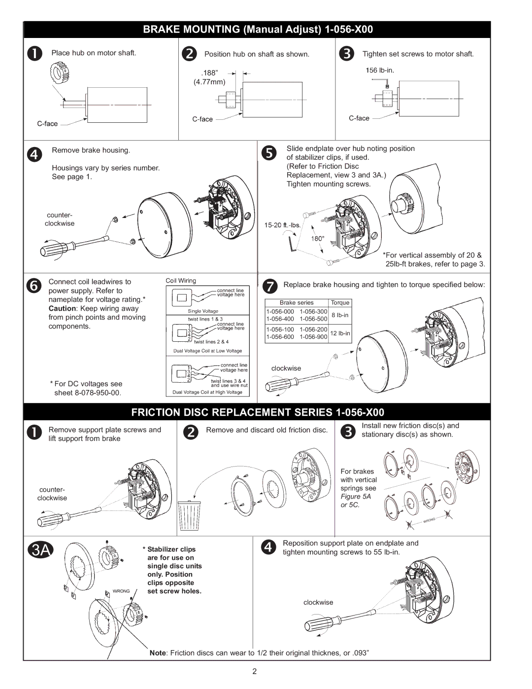 Stearns 1-056-X00 manual Brake Mounting Manual Adjust, Friction Disc Replacement Series 