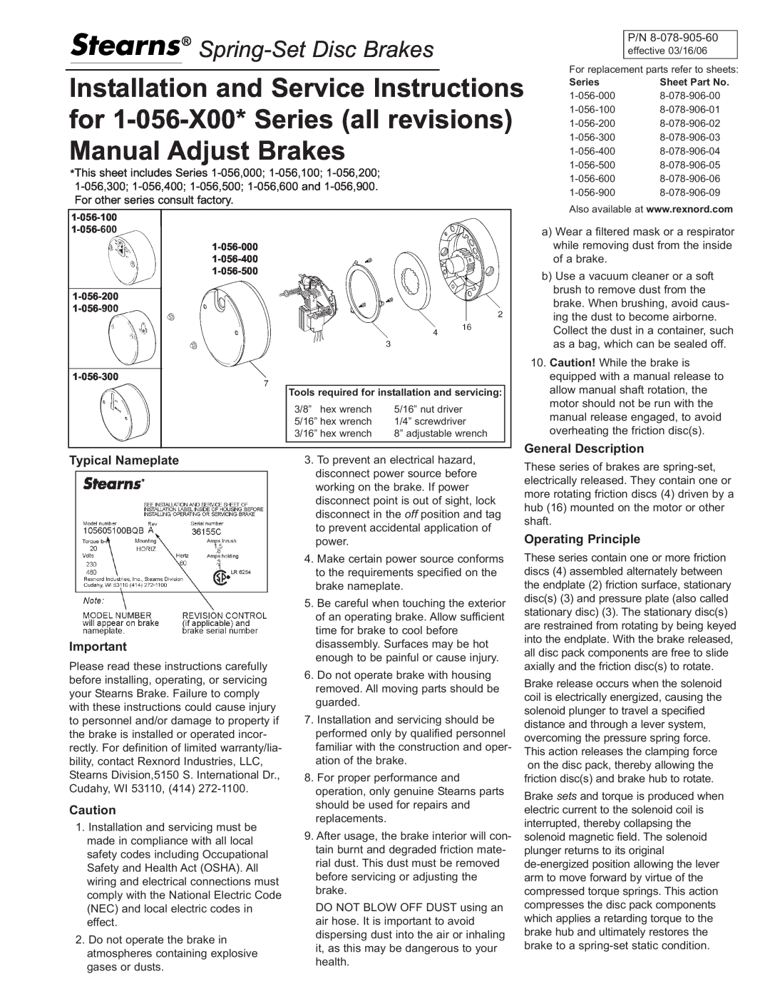 Stearns manual General Description, Typical Nameplate, Operating Principle, for 1-056-X00* Series all revisions 