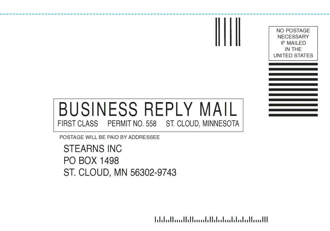 Stearns B523 manual Business Reply Mail 