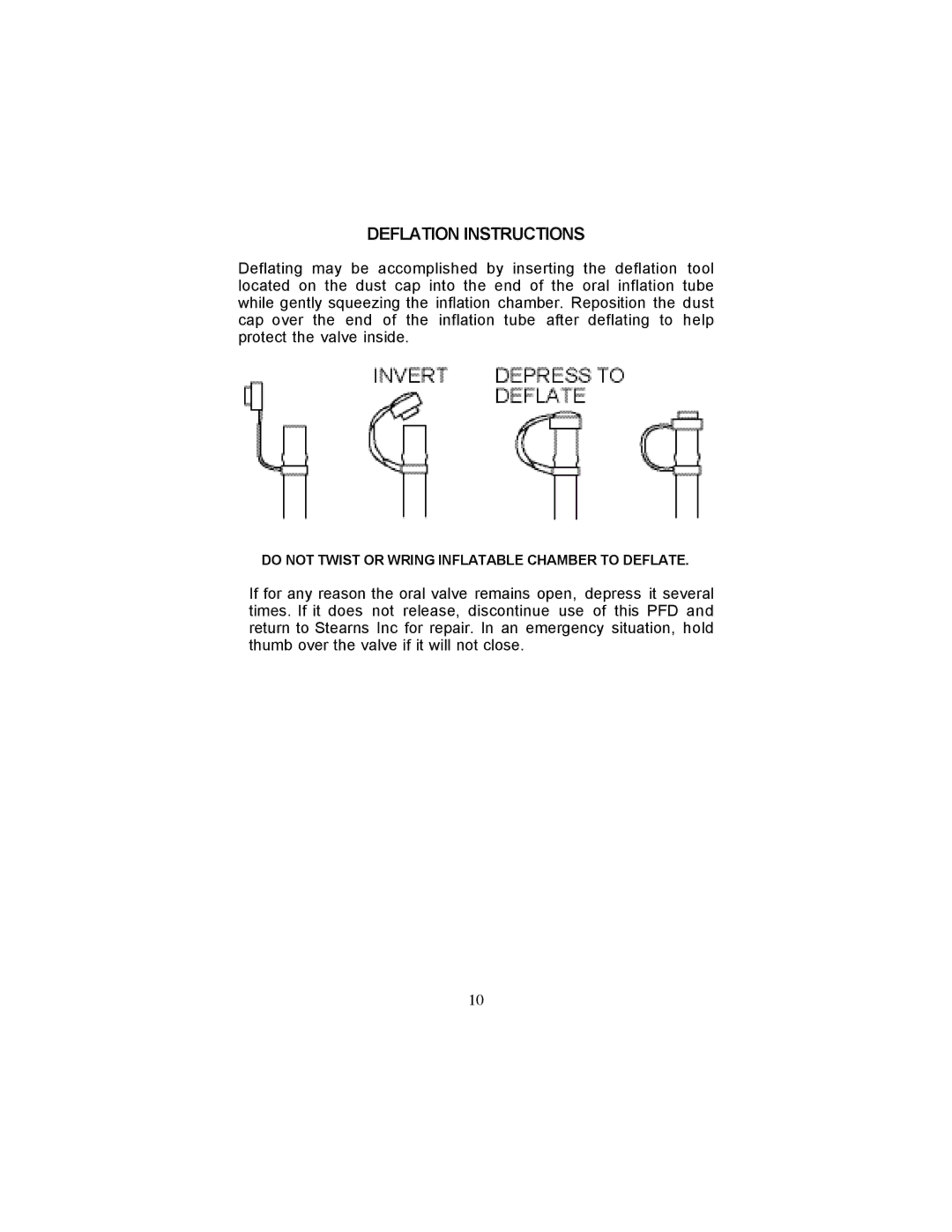 Stearns Recreational 0340 manual Deflation Instructions 