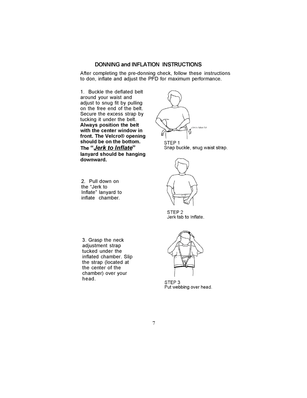 Stearns Recreational 0340 manual Donning and Inflation Instructions 