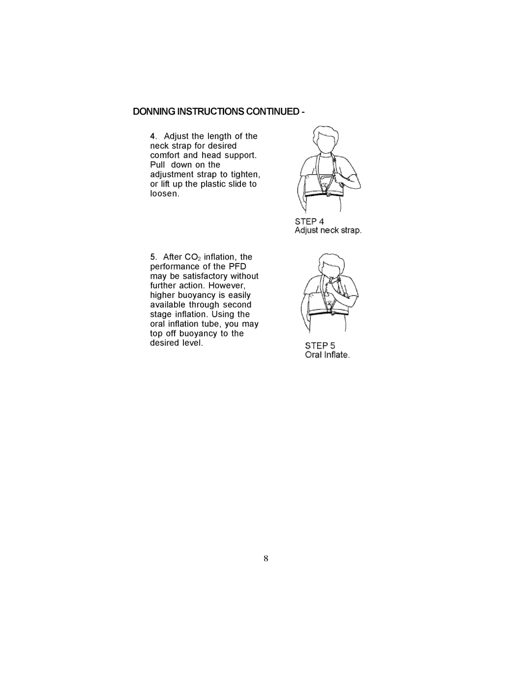 Stearns Recreational 0340 manual Donning Instructions 