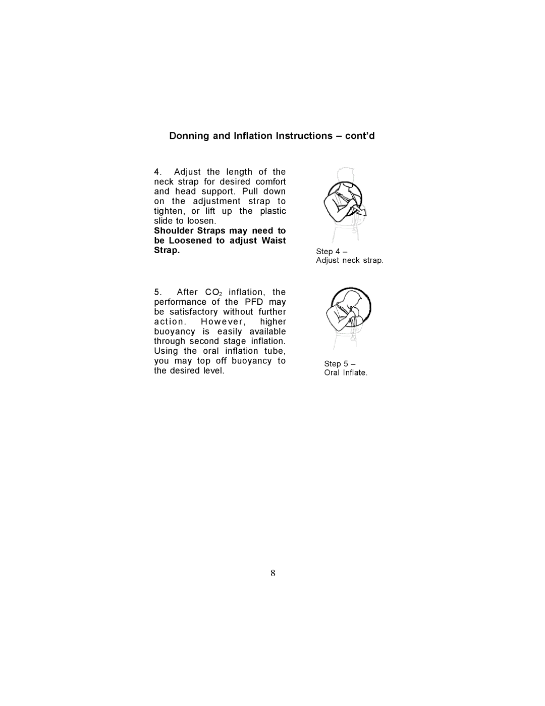 Stearns Recreational 6340, 4430 manual Donning and Inflation Instructions cont’d 