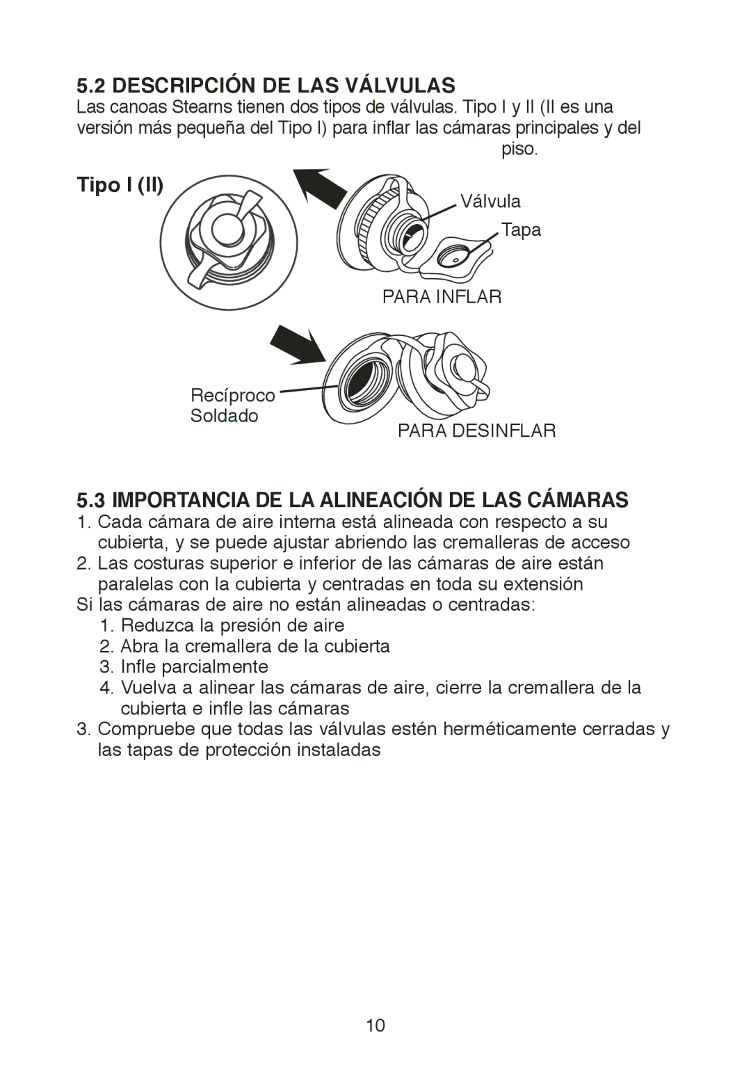 Stearns Recreational B801 Green Red manual Descripción DE LAS Válvulas, Tipo I, Importancia DE LA Alineación DE LAS Cámaras 