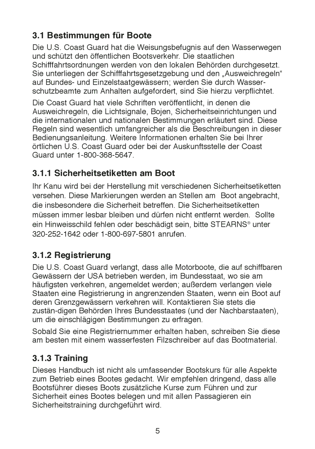 Stearns Recreational B801 Green Red manual Bestimmungen für Boote, Sicherheitsetiketten am Boot, Registrierung, Training 