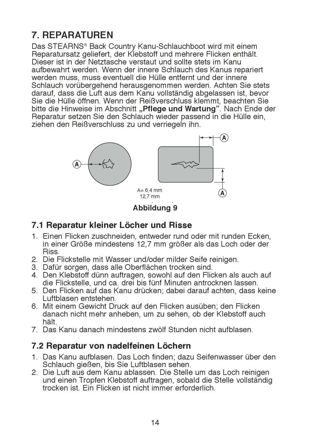 Stearns Recreational B801 Green Red Reparaturen, Reparatur kleiner Löcher und Risse, Reparatur von nadelfeinen Löchern 