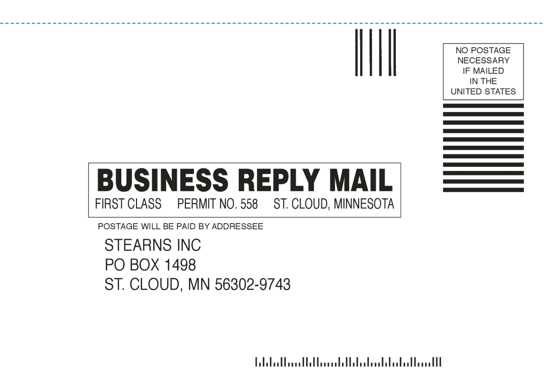 Stearns Recreational B801 Green Red manual Business Reply Mail 