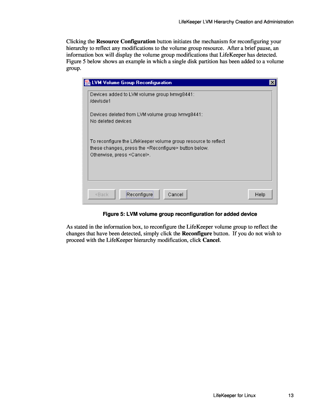 SteelEye 4.5.0 manual LVM volume group reconfiguration for added device 