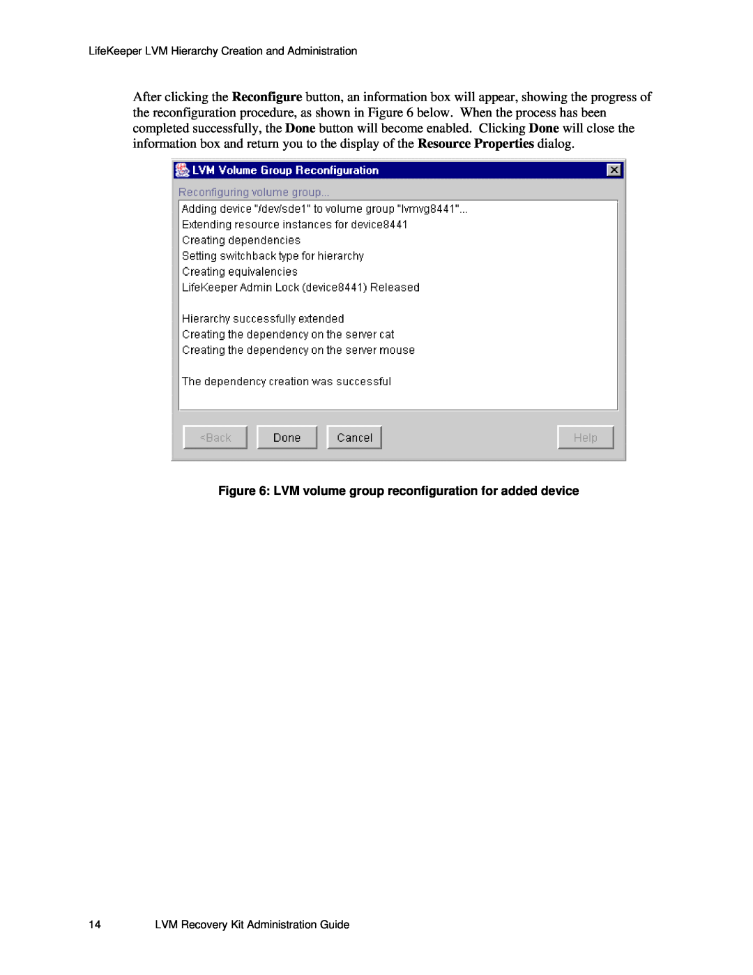 SteelEye 4.5.0 manual LVM volume group reconfiguration for added device 