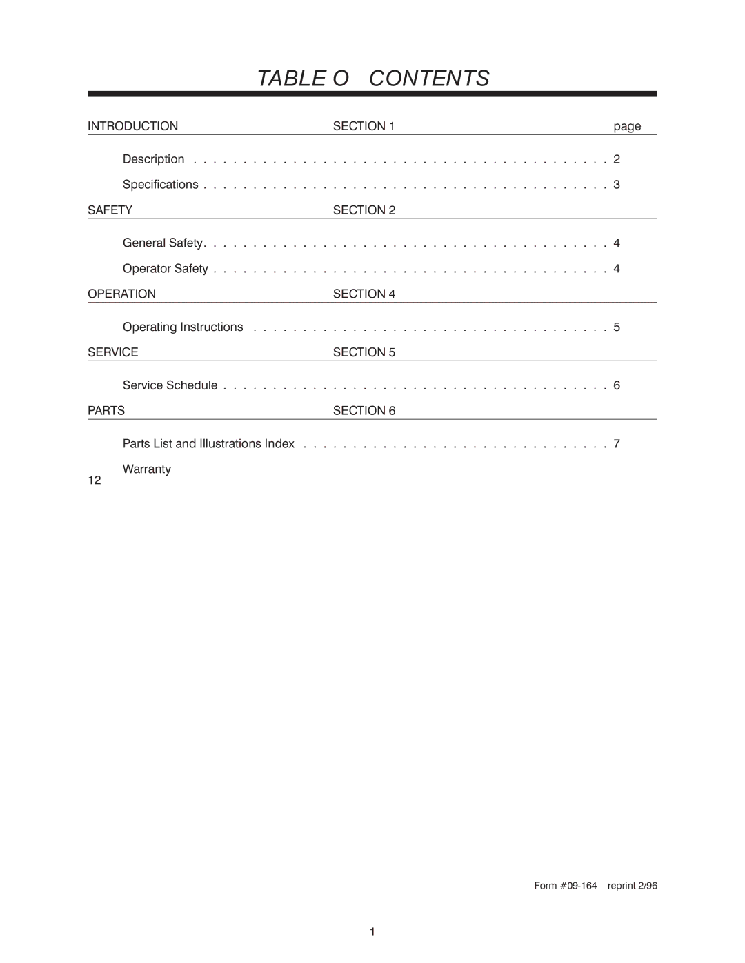 Steiner Turf LS340 manual Table of Contents 