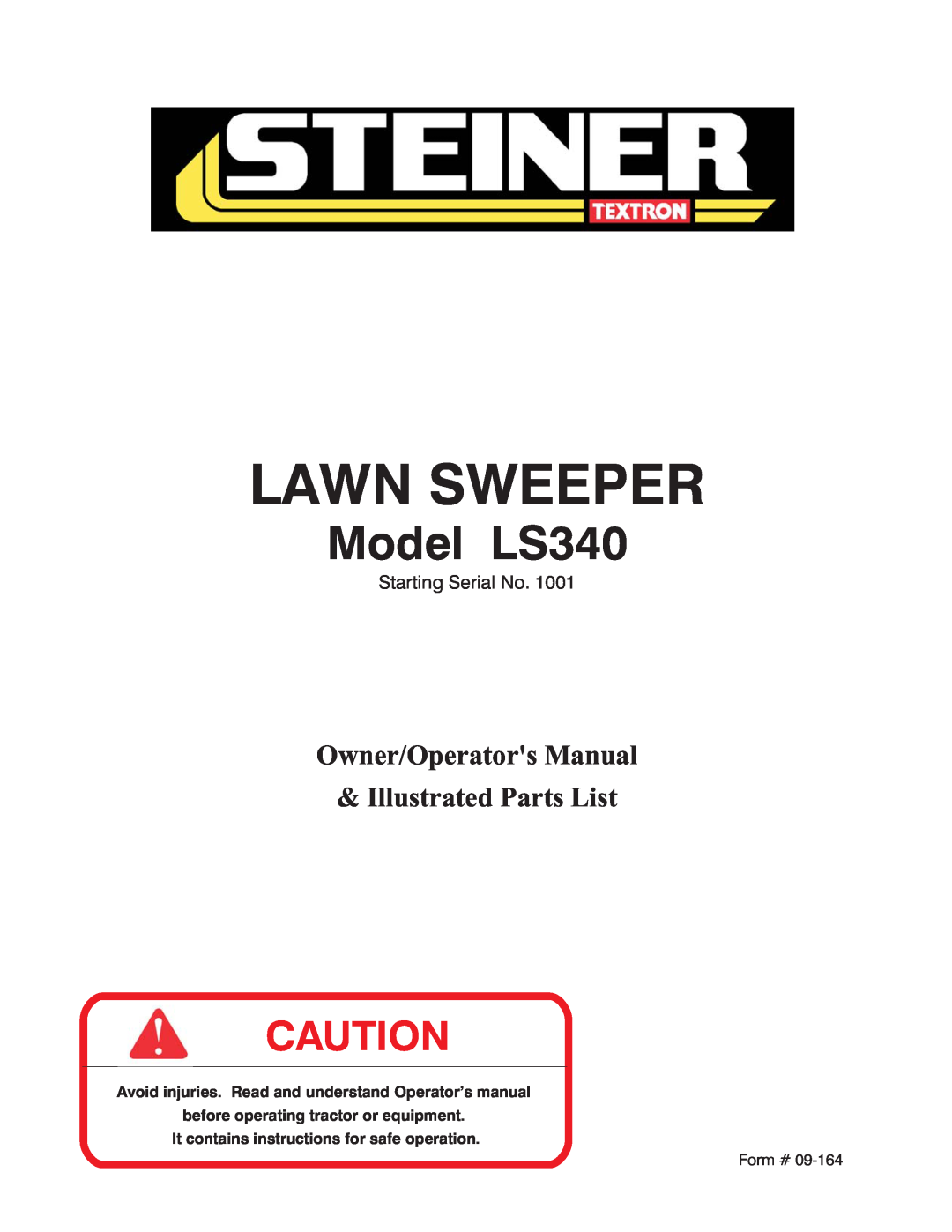 Steiner Turf LS340 manual before operating tractor or equipment, It contains instructions for safe operation, Lawn Sweeper 