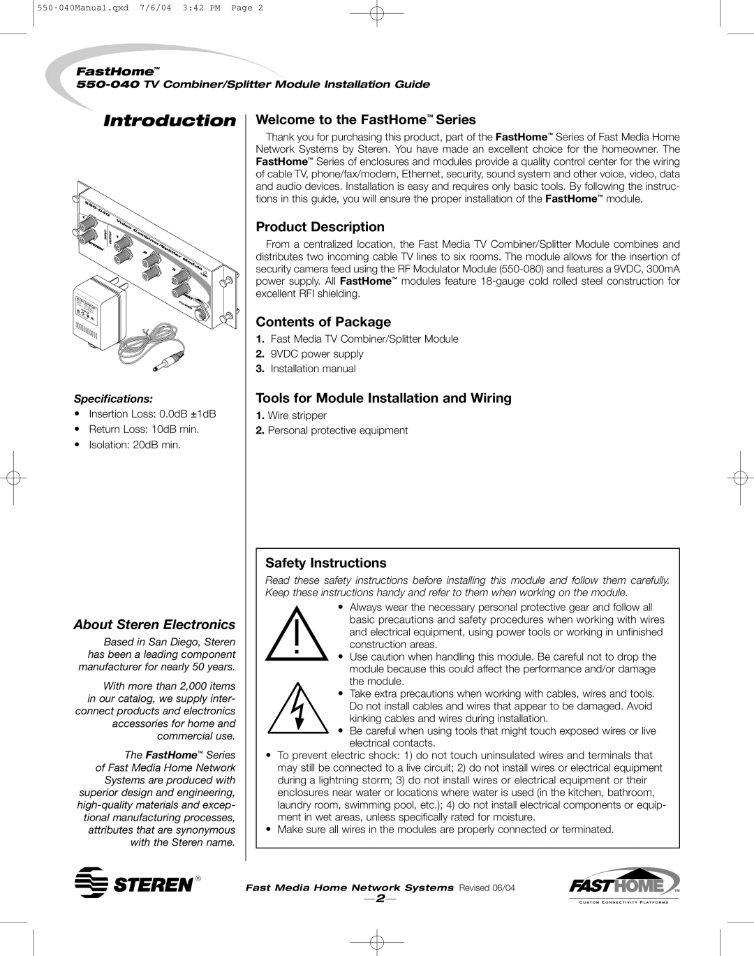 Steren 550-040 manual Introduction 