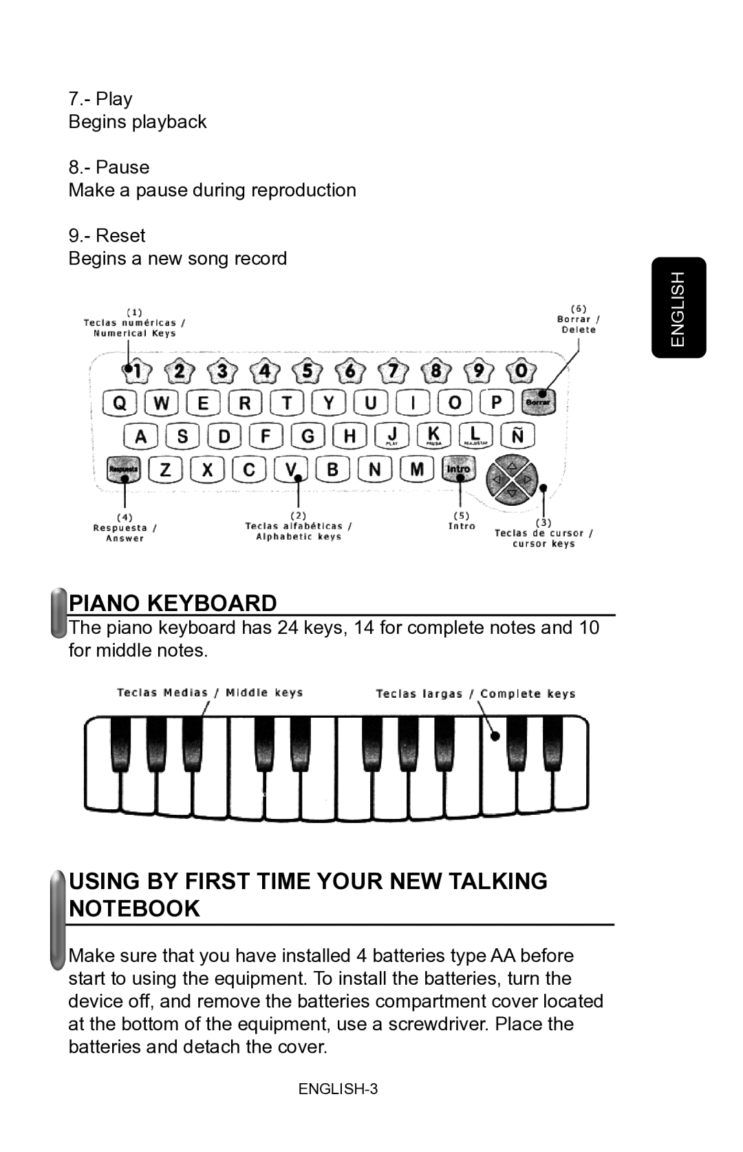 Steren manual Piano Keyboard, Using by First Time Your NEW Talking Notebook 