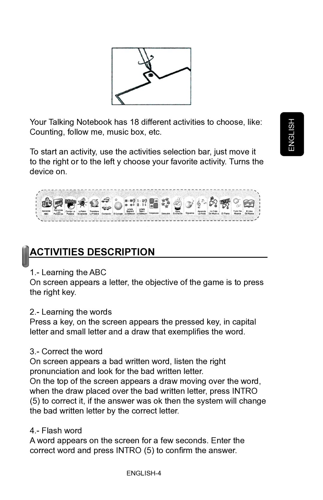 Steren Talking Notebook manual Activities Description 