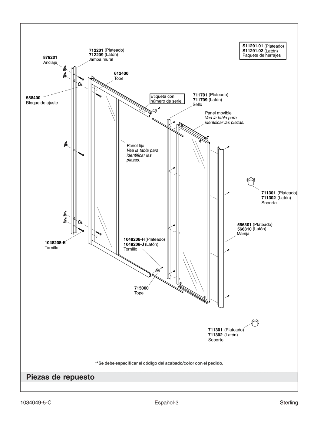 Sterilite SP1900A manual Piezas de repuesto, C Español-3 Sterling 