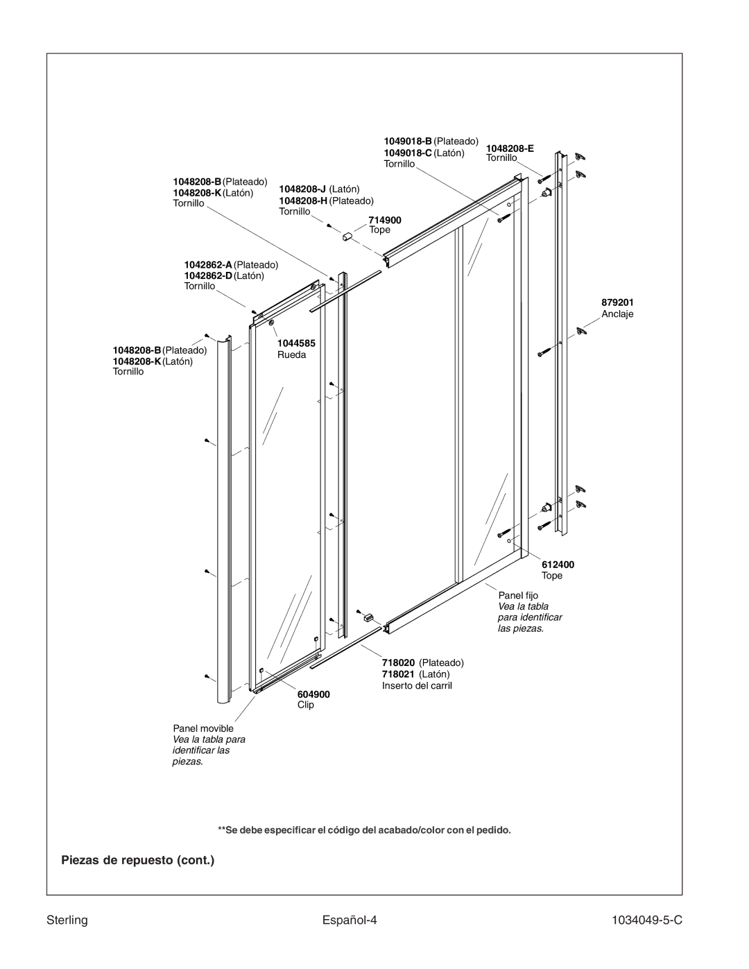 Sterilite SP1900A manual Sterling Español-4 1034049-5-C 