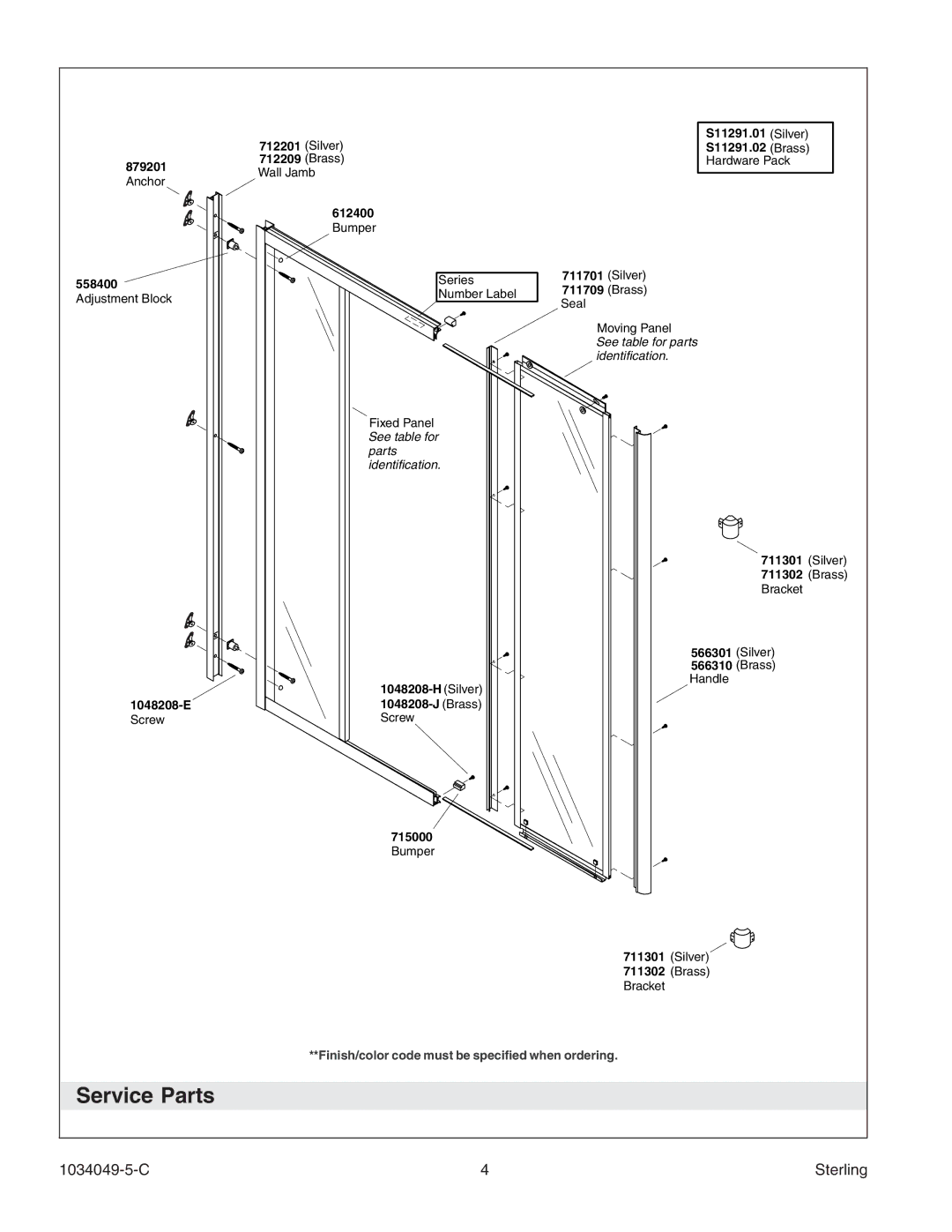 Sterilite SP1900A manual Service Parts 