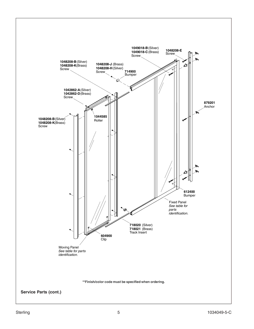 Sterilite SP1900A manual Service Parts 