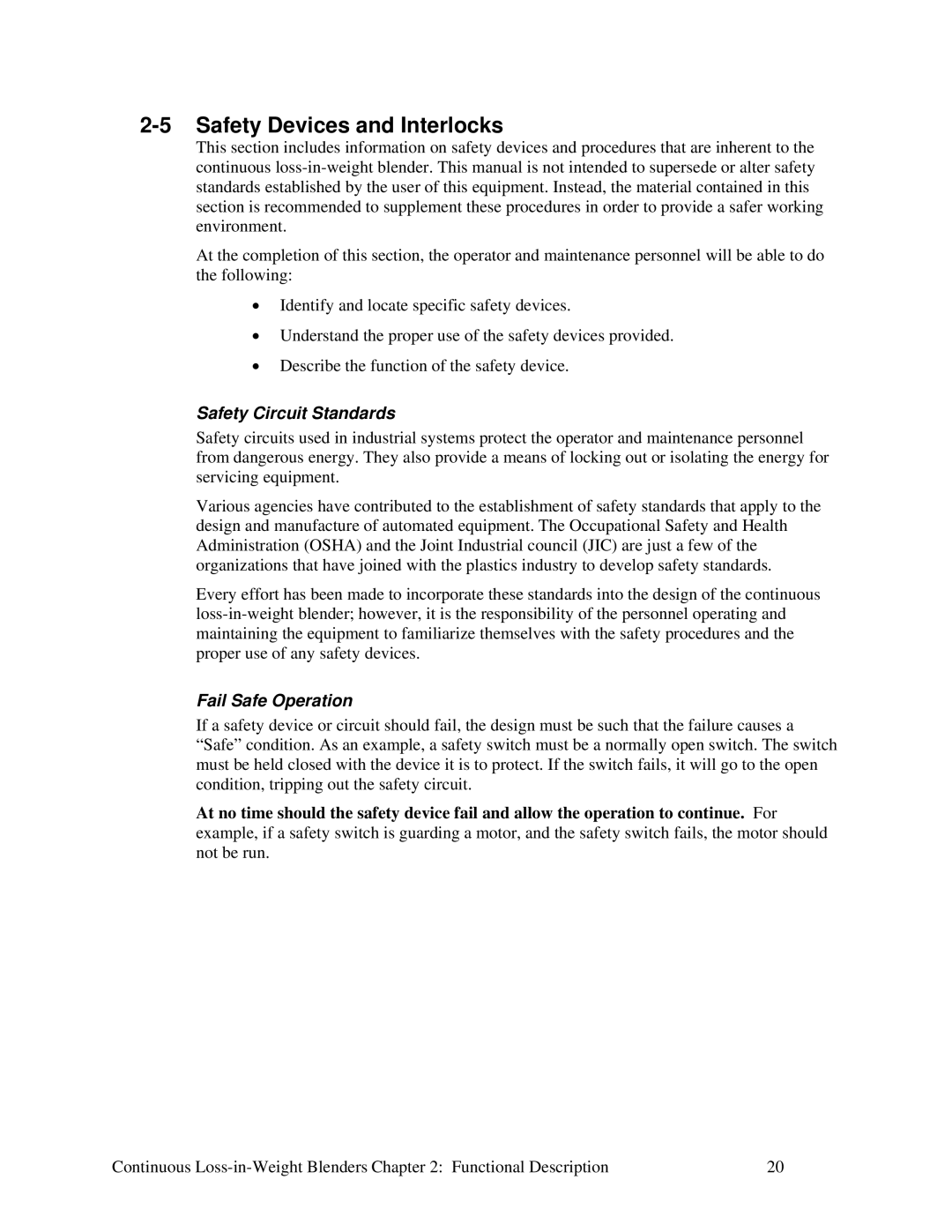 Sterling 100, 600, 015, SLC 5/04, 060 Safety Devices and Interlocks, Safety Circuit Standards, Fail Safe Operation 