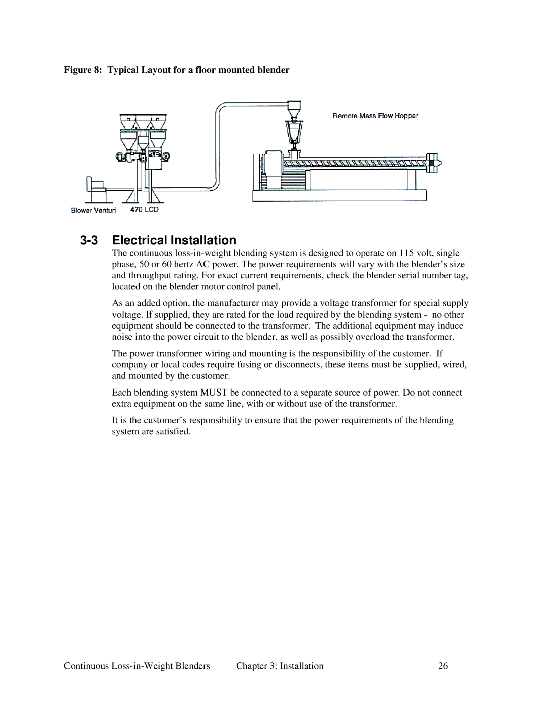 Sterling 600, 100, 015, SLC 5/04, 060 specifications Electrical Installation, Typical Layout for a floor mounted blender 