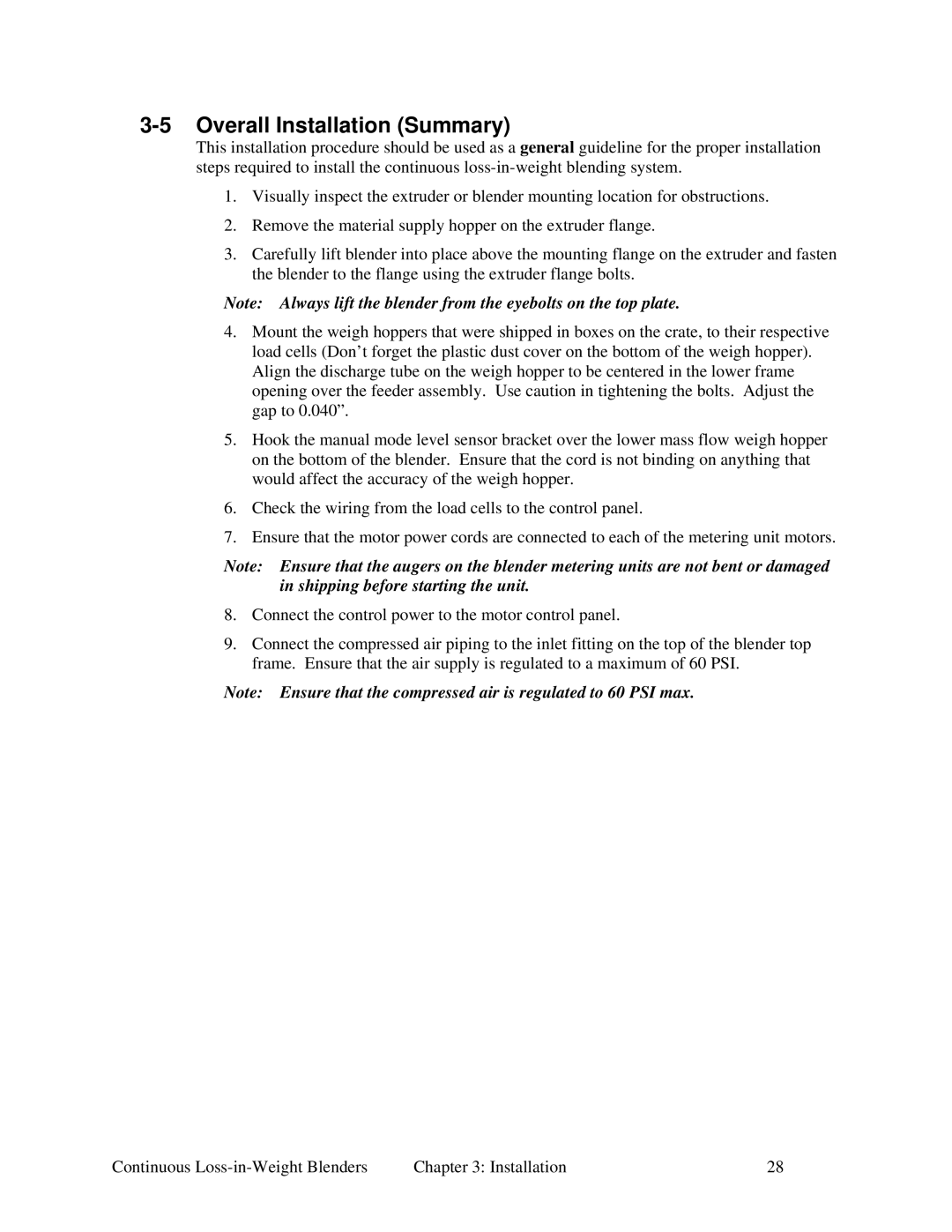 Sterling SLC 5/04, 100, 600, 015, 060 specifications Overall Installation Summary 